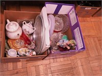 Two boxes of vintage glass, china and