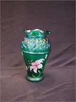 8 1/4" Fenton emerald green vase with Stargazer