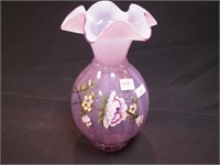 9" Fenton violet opaline vase with handpainted