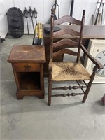 Vintage end stand and ladder back rush bottom