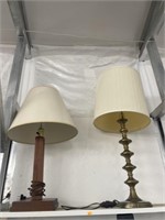 Heavy brass lamp and wooden lamp