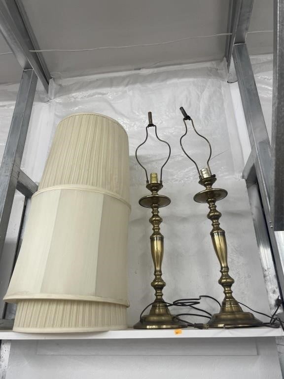 2 heavy brass lamps and lamp shades