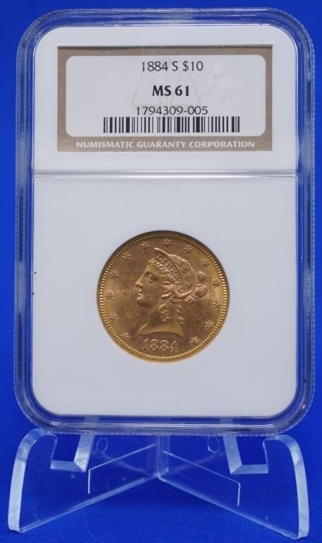 1884-S $10 Gold NGC Graded MS-61 3% B.P.