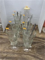 Vintage sundae glasses and straw dispenser