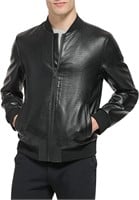 DKNY Mens Faux Leather Varsity Bomber Jacket