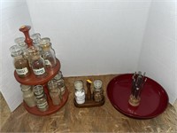 Vintage spice rack, nut bowl and tools