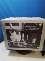 New in box ice bucket and pair of glasses set