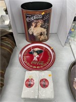 Vintage Coca Cola trash can , serving tray ,