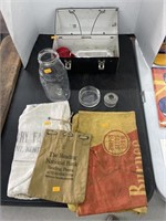 Vintage national bank bag,seed sack, and other