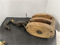 Antique pulley w/ hook
