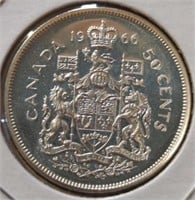 Silver uncirculated 1966 Canadian half dollar
