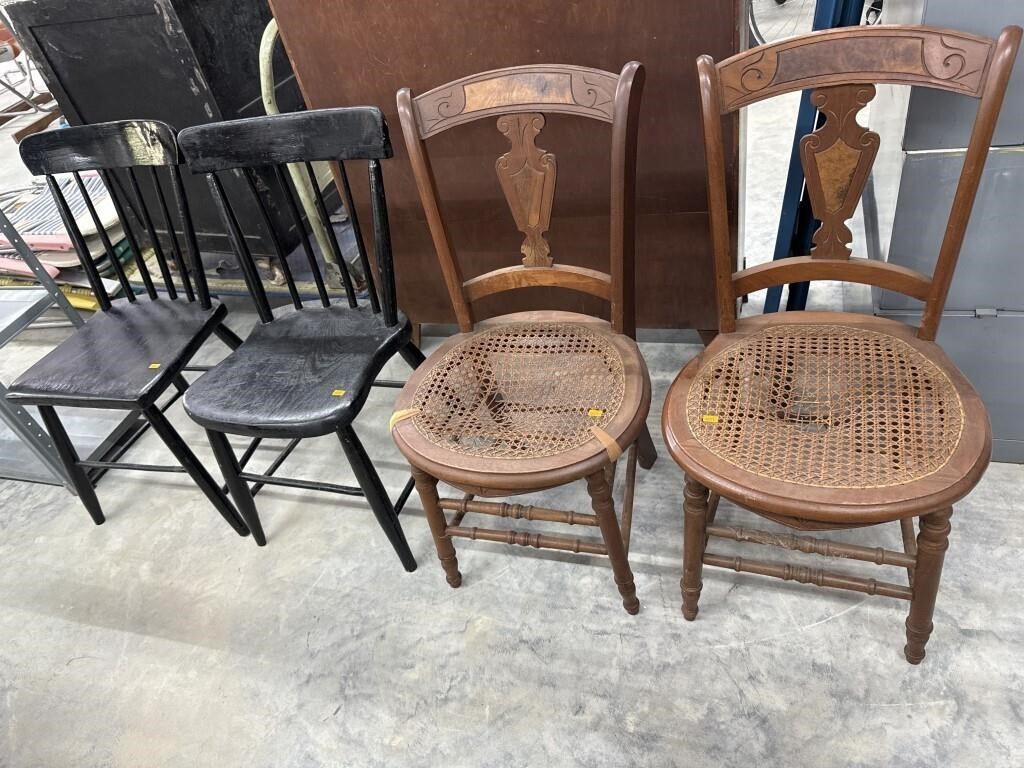Antique cane and plank bottom Chairs