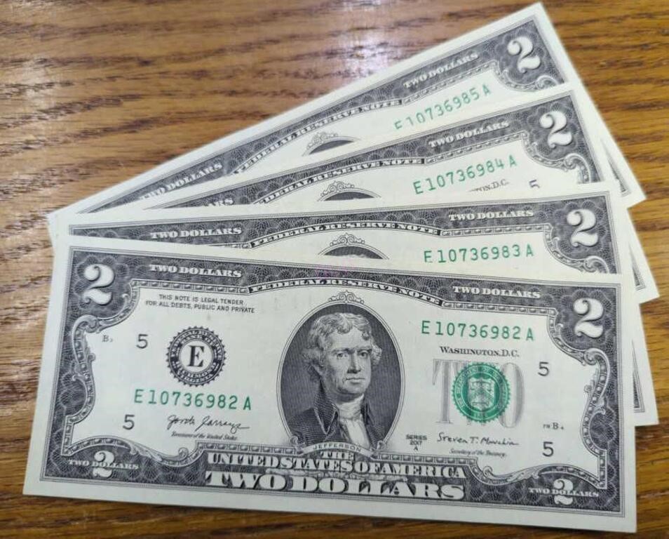 $8 consecutive serial number uncirculated $2