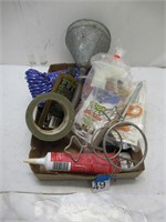 assorted shop items, glue, tape, rope
