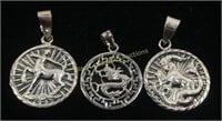 (3) Marked 925 Sterling Silver Pendants: Zodiac