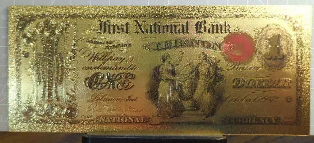 24k gold-plated banknote Lebanon first national