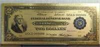 24k gold-plated banknote $2 bill Boston