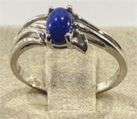 Marked 10K Gold Silver Wash Blue Stone Ring
