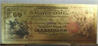 24k gold-plated banknote Cleveland $50