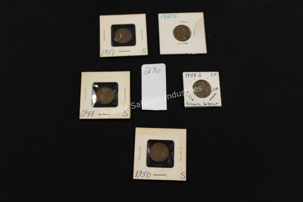 5- asst lincoln wheat pennies (display)