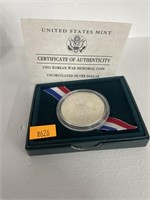 1991 Korean War memorial coin uncirculated silver