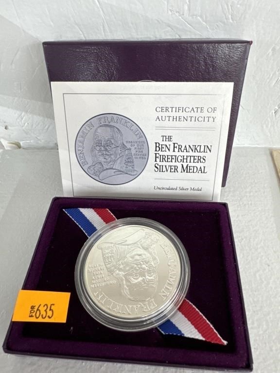 Ben Franklin silver coin, 999