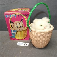 Mechanical Kitty in the Basket Toy w/ Box