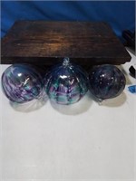 Set of 3 hand blown glass Christmas tree ornaments