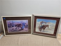 Vintage Western Art 26" × 19",& 24" ×  21"