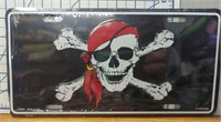 Pirate USA made license plate tag skull and