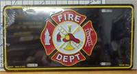 Fire department USA made license plate tag