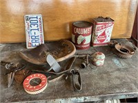 Misc Metal Barn Finds Tins / Tractor Seat +++