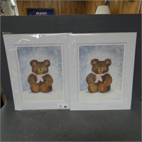 Pair of Signed Julie Longacre Teddy Bear Pictures