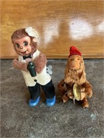 Pair Wind Up Toys Drinking Bear / Monkey & Cymbals