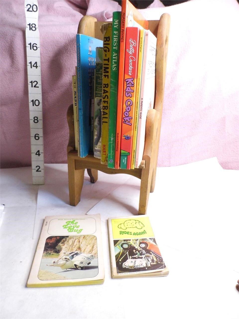 Wood Doll Chair with Lot of Childrens' Books