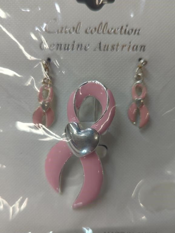 Genuine Austrian earring brooch set breast cancer