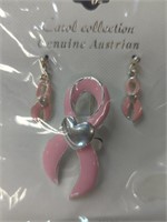 Genuine Austrian earring brooch set breast cancer