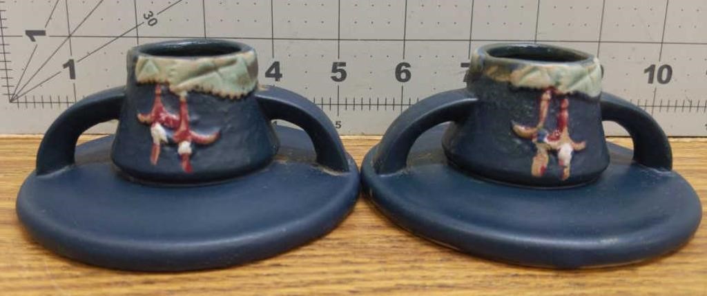 Roseville pottery candlestick holders