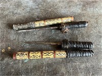 Pair Unknown Knife Weapon In Wood Tube