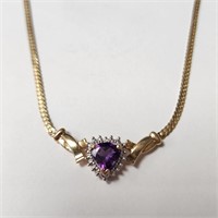 $2400 10K 3.8G Amethyst And Diamond 18" Necklace