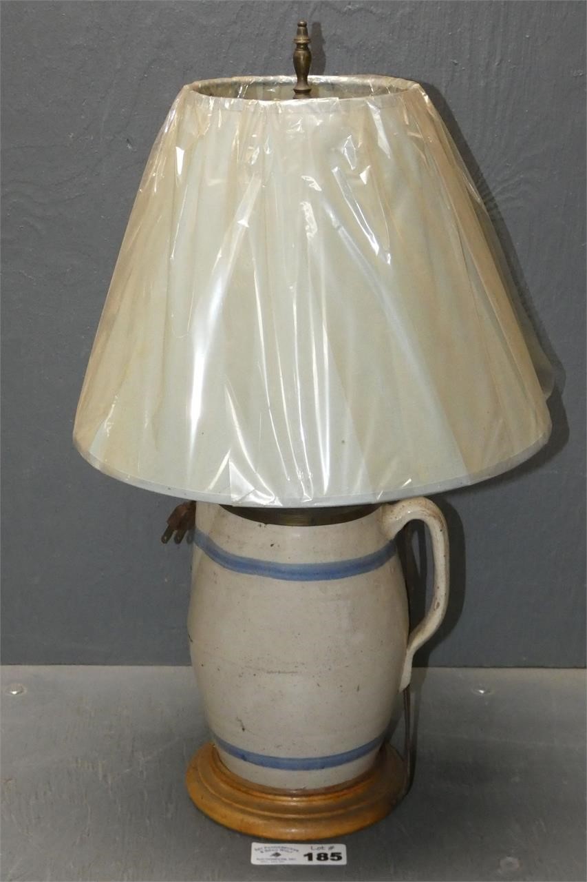 Blue Band Stoneware Pitcher Table Lamp