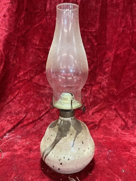 Hand Made Pottery Oil Lamp Signed LUCIE