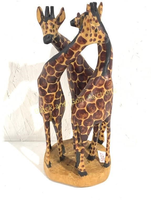 Carved Wooden Giraffe Trio