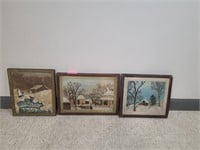 3 Hand Carved/Painted Wood Scenes