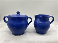 Evans Pottery Blue Cream & Sugar
