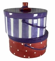 Red and Purple Hatbox Cookie Jar - No Flaws