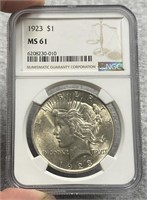 NGC 1923 MS61 Peace Silver Dollar