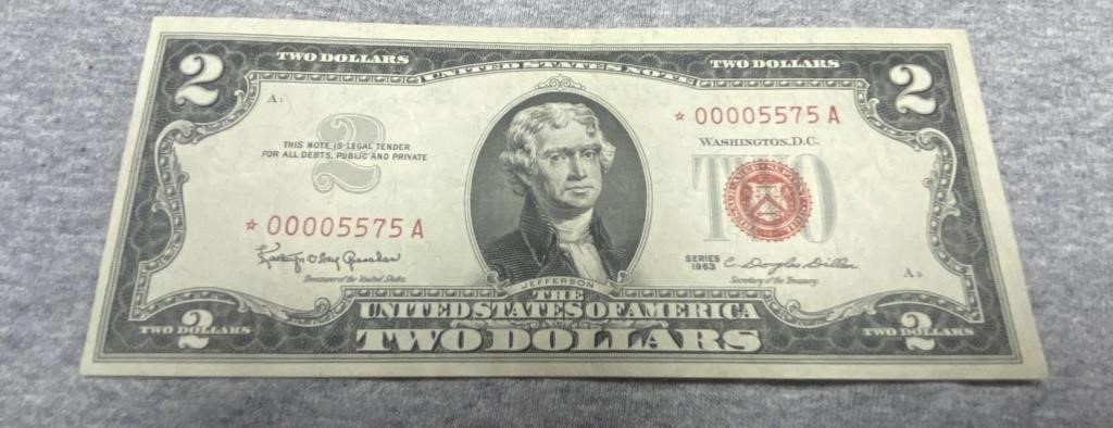 VERY LOW SERIAL 1963 $2 RED SEAL BILL STAR NOTE