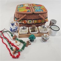 Picnic Basket, Kitchenware, & Unique Necklaces