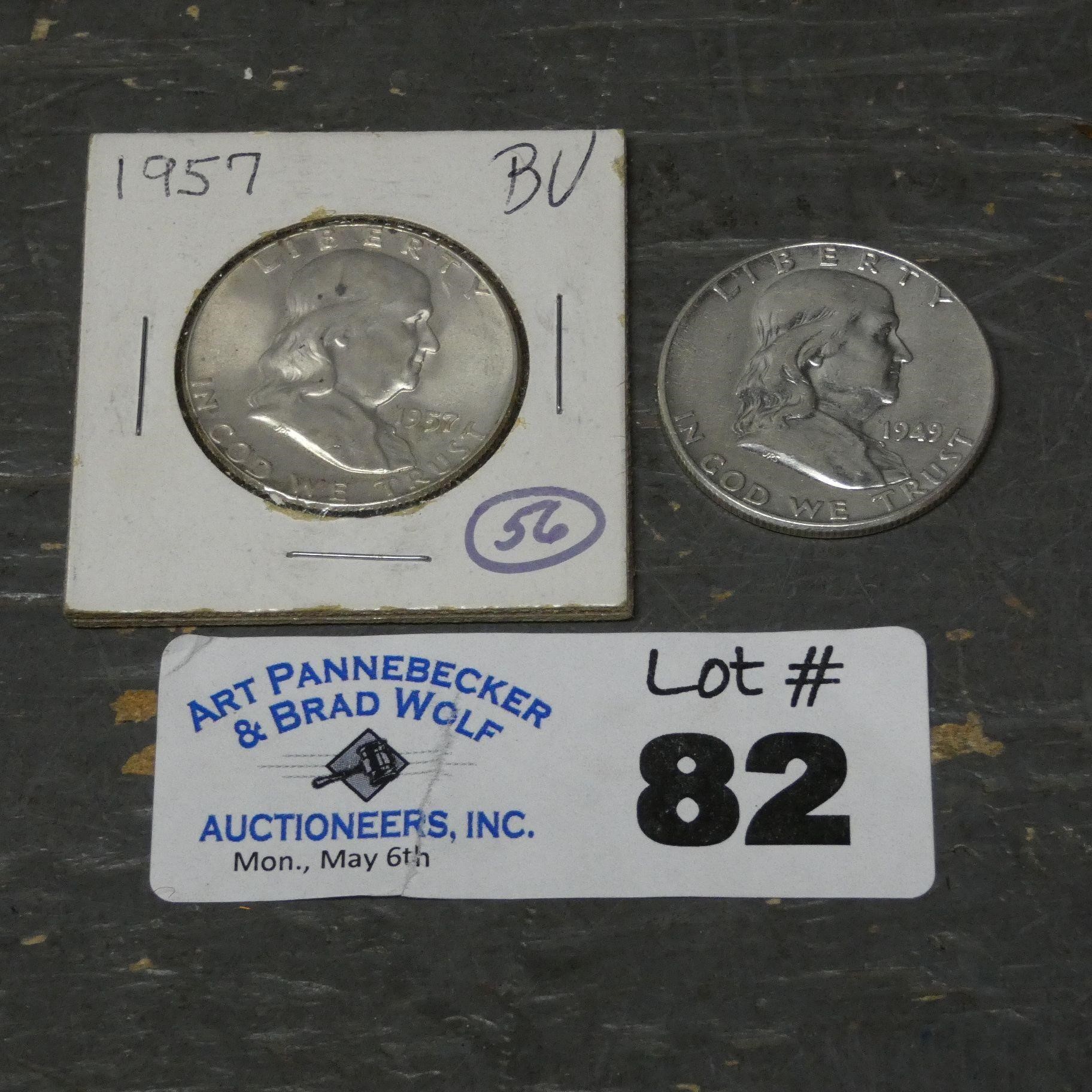 (2) Franklin Silver Half Dollars